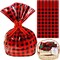 20 Pcs Valentine Cellophane Bags Christmas Basket Bags Printed Cellophane Wrap Clear Basket Bags Large Cellophane Bags for Baskets, Weddings, Bridal or Baby Showers (Red and Black Plaid)